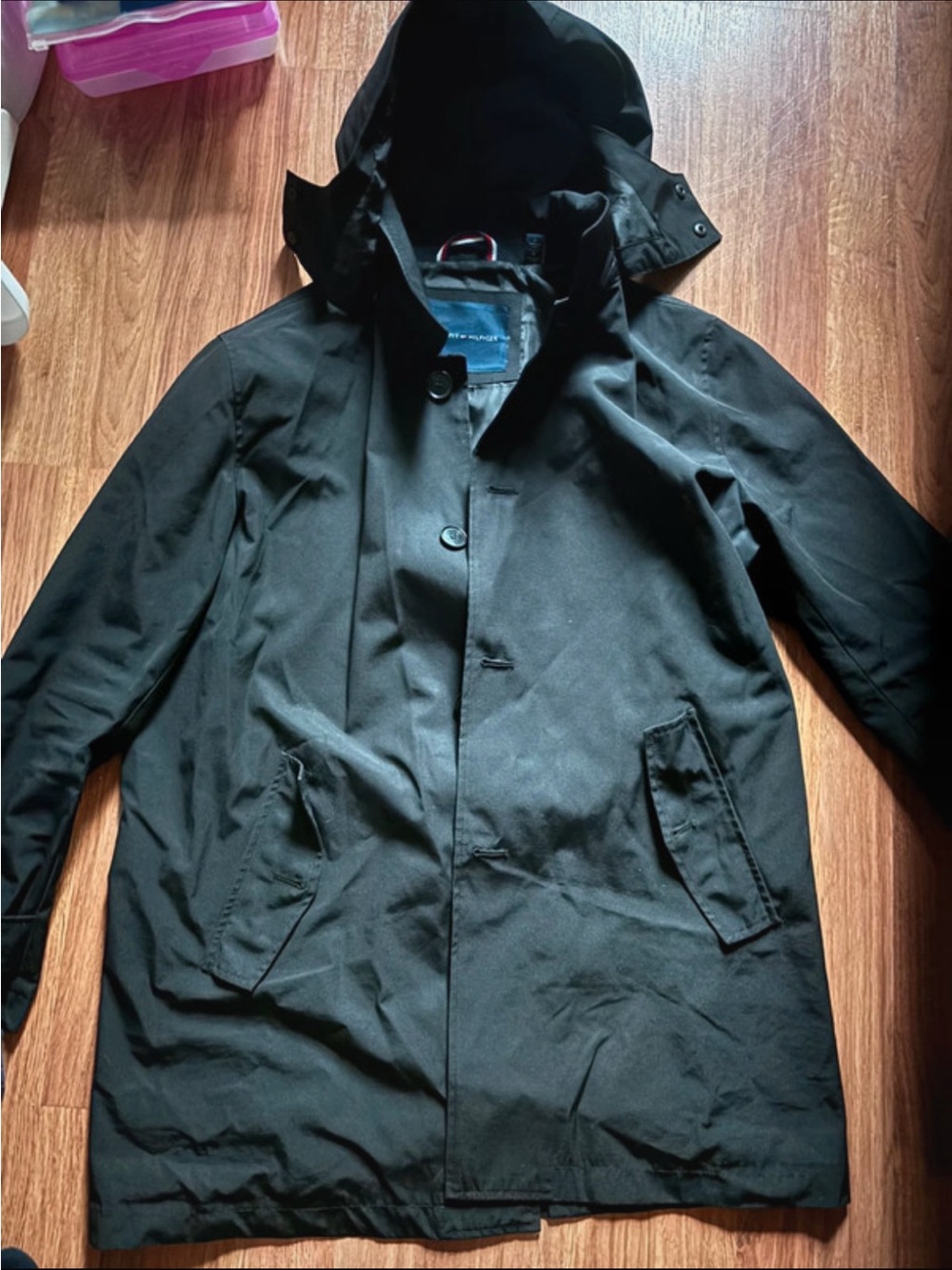 Tommy Hilfiger Black Hooded Raincoat